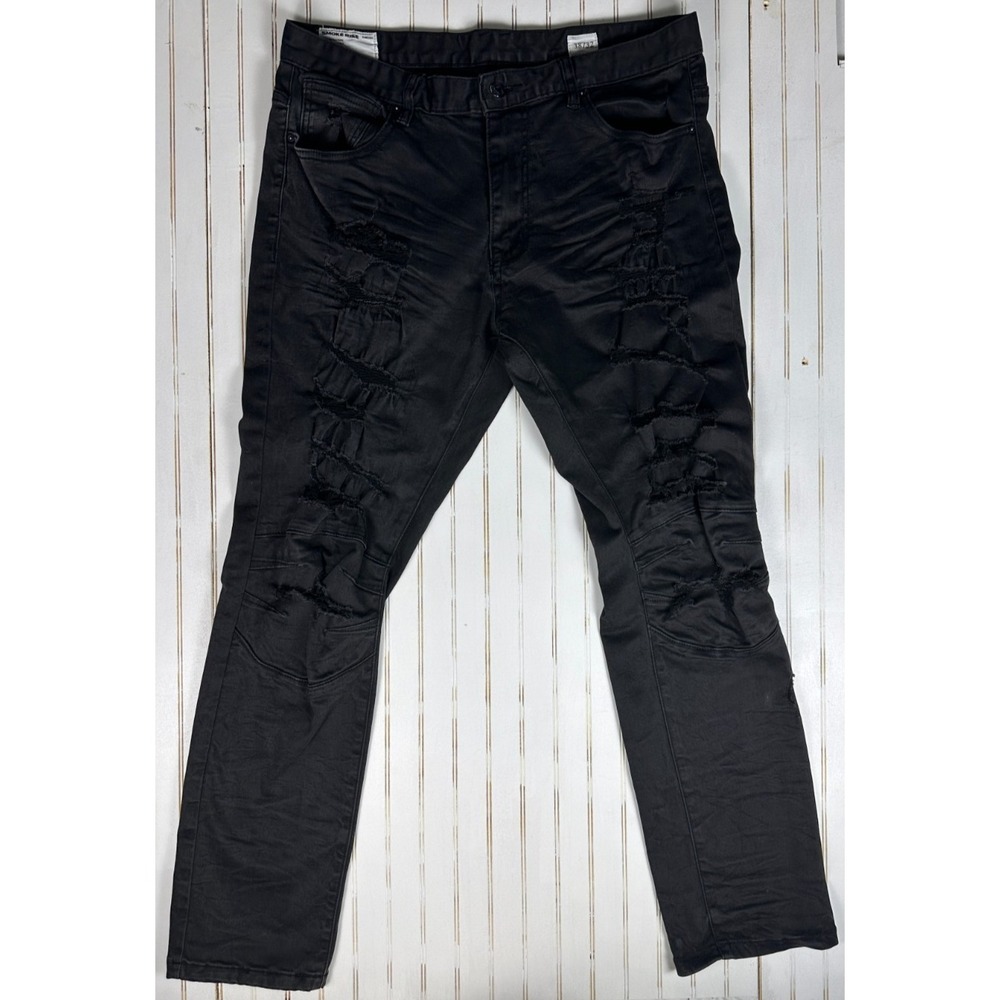 Smoke Rise Distressed Moto Jeans Men 38x32 Black Slim Biker Streetwear Denim